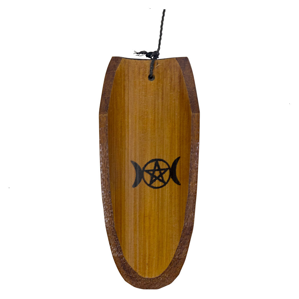 Bamboo Wind Chime - Triple Moon w/Pentacle, hanging display view