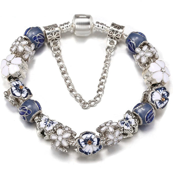 BAOPON Butterfly & Pansy DIY Charm Bracelet with floral charm bracelet design for jewelry making, gifting, and everyday accessory wear.