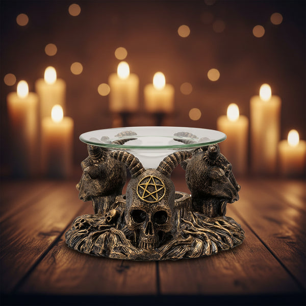 Baphomet Oil Burner, cold cast resin three-headed oil warmer