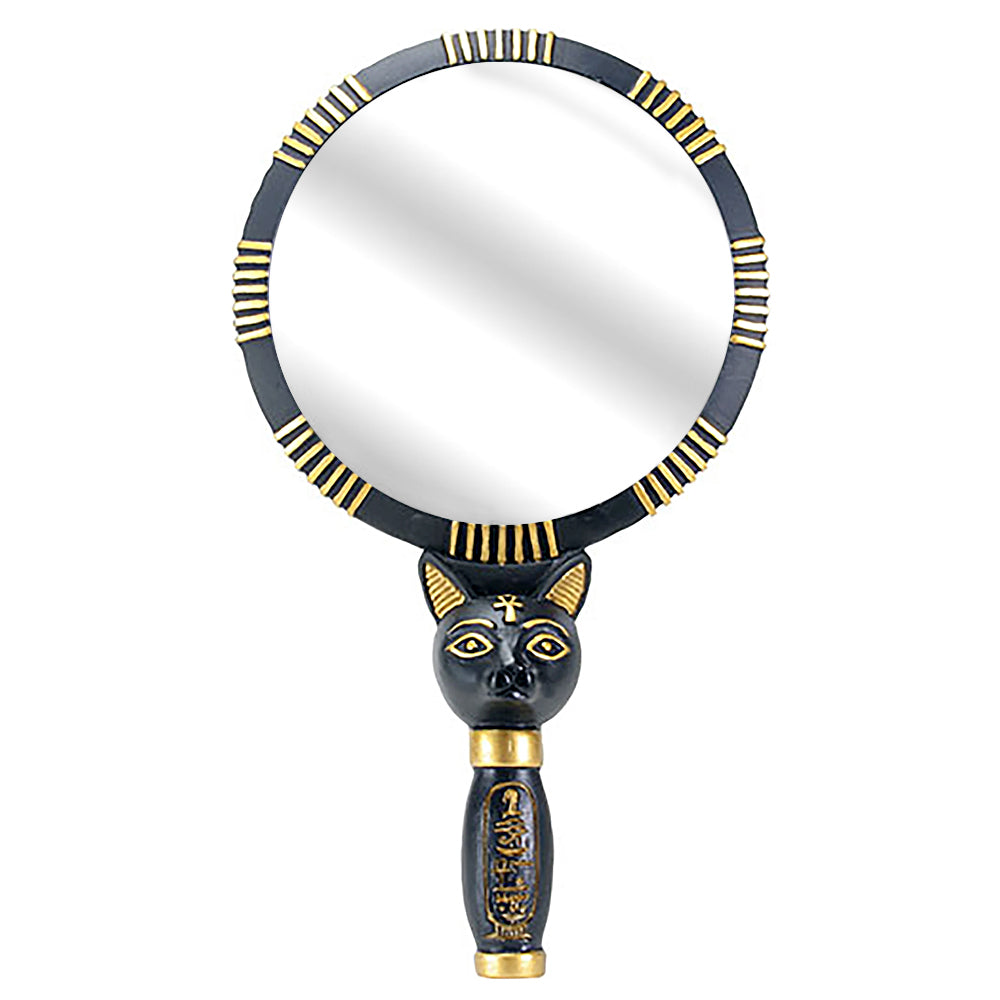 Bastet Hand Mirror, hand-painted resin Egyptian goddess design