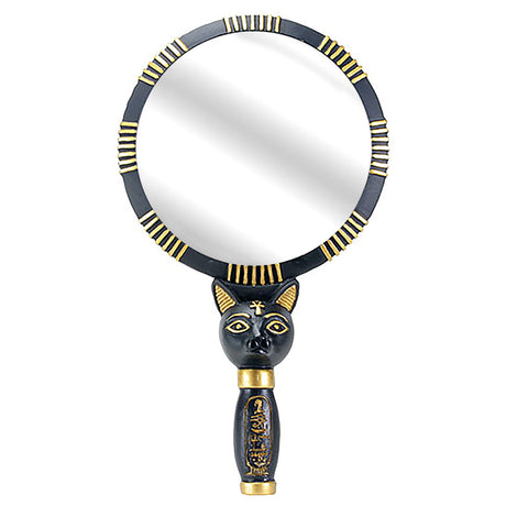 Bastet Hand Mirror, hand-painted resin Egyptian goddess design