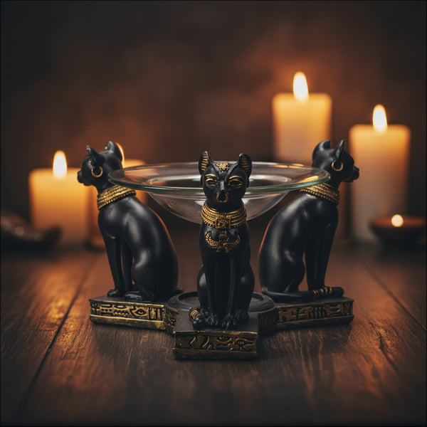 Bastet Oil Burner, cold cast resin Egyptian goddess oil warmer