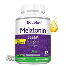 Bcuelov Melatonin 10mg Sleep Support capsules bottle for bedtime wellness, helping support restful sleep and nightly relaxation routines.