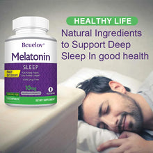 Bcuelov Melatonin 10mg Sleep Support capsules bottle for nighttime wellness, supporting restful sleep and calming evening use.