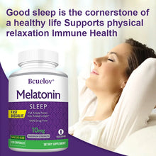 Bcuelov Melatonin 10mg Sleep Support capsules bottle for nightly sleep care, relaxation support, and bedtime wellness routines.