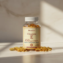 Bcuelov Vitamin E 1000 IU 450mg antioxidant capsules bottle for daily antioxidant support and wellness supplementation.