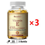 Bcuelov Vitamin E 1000 IU health support capsules bottle for antioxidant nourishment and daily wellness supplementation.