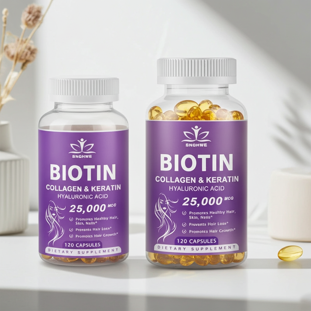 Biotin + Collagen Beauty Capsules bottle for everyday hair care, skin support, and nail strength maintenance.