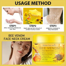 Bee Venom Neck and Face Cream how to use guide with product image and step-by-step application instructions.
