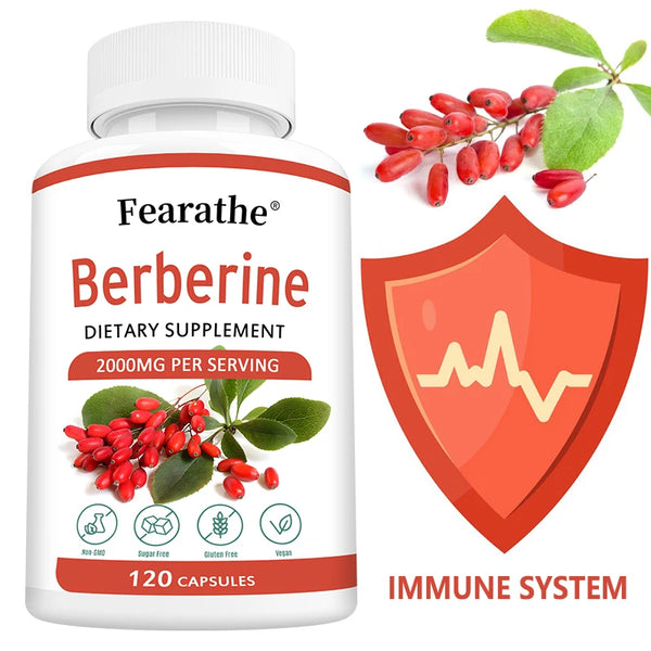 Berberine 2000mg capsules bottle for cardiovascular support, heart wellness, and daily supplement use.