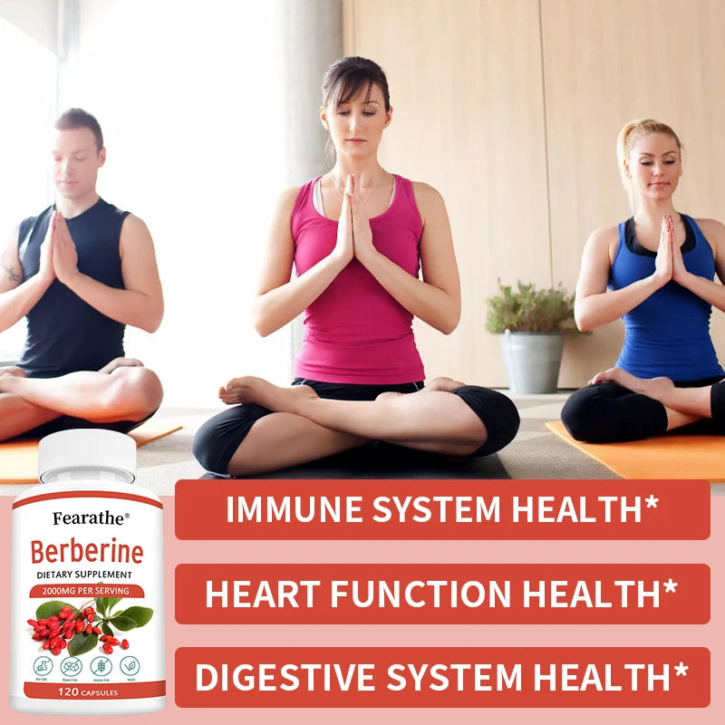 Berberine 2000mg capsules supplement bottle for cardiovascular wellness, circulatory support, and routine health care.