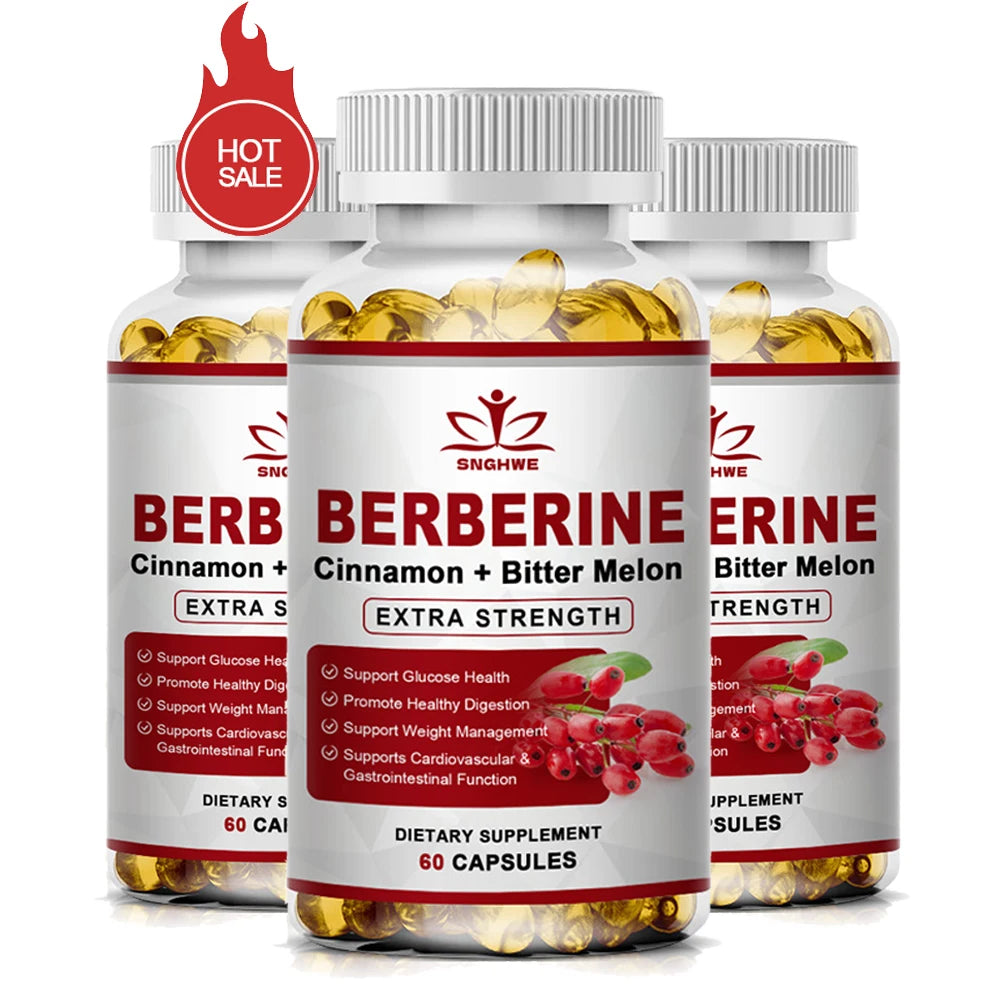 Berberine HCI High Potency with Ceylon Cinnamon capsules bottle for daily wellness support, metabolic balance, and supplement use.