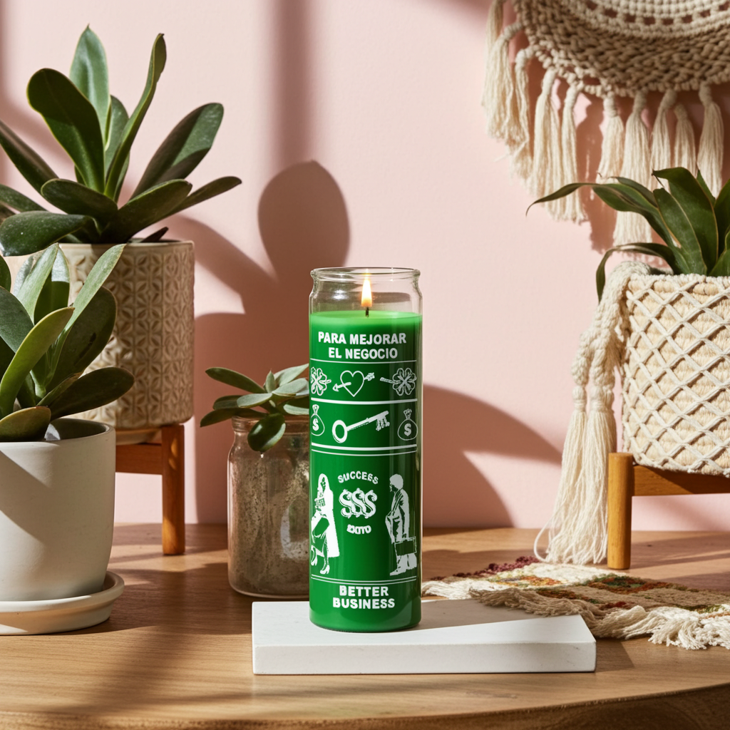 Better Business 7 Day Green Candle devotional jar candle for attracting business growth, financial opportunity, and success rituals.