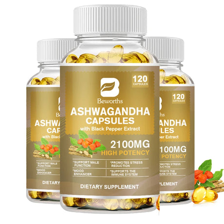 BEWORTHS Ashwagandha Root capsules supplement bottle for everyday wellness, herbal nutrition, and daily supplement use.