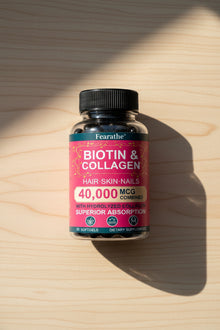 Supplement bottle labeled 'Biotin & Collagen' 