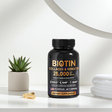 Biotin Collagen & Keratin capsules supplement for supporting hair strength, skin care, and nail health.