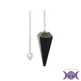 Black agate 6-sided faceted pendulum on a 9-inch silver-finish chain for dowsing