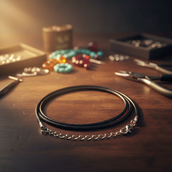 Black Braided Rope Necklace with lobster claw clasp
