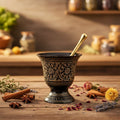 Black Carved Brass Mortar and Pestle