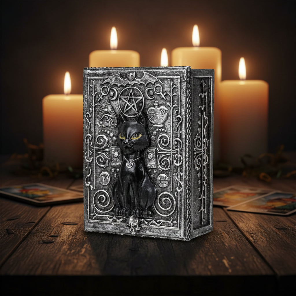 Black Cat Tarot Box, open view showing interior