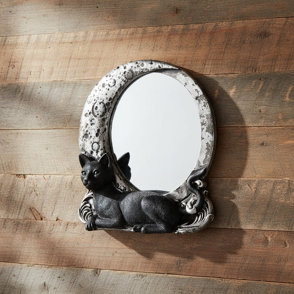 Black cat wall mirror decorative mirror for wall display, room decoration, and whimsical home styling.