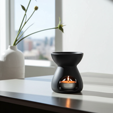 Black Ceramic Tealight Wax & Oil Burner wax warmer for melting scented wax, releasing fragrance, and daily room freshening.