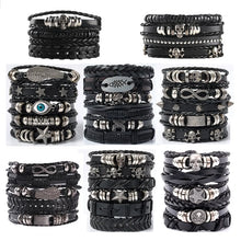 Black Punk Gothic Skull & Star leather bracelet for gothic fashion styling, concert wear, and alternative outfit accessories.