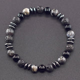 Black Labradorite and Volcanic Stone Beads Bracelet with dark polished stone beads for modern style, daily wear, and holistic energy use.