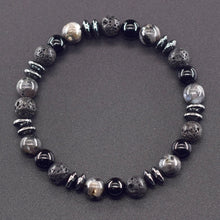 Black Labradorite and Volcanic Stone Beads Bracelet with dark polished stone beads for modern style, daily wear, and holistic energy use.