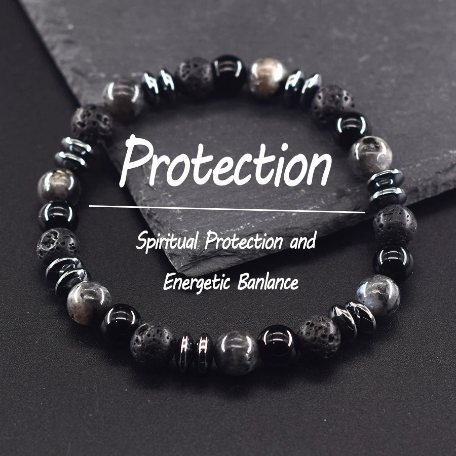 Black Labradorite and Volcanic Stone Beads Bracelet with polished gemstone beads for everyday wear and modern jewelry styling.