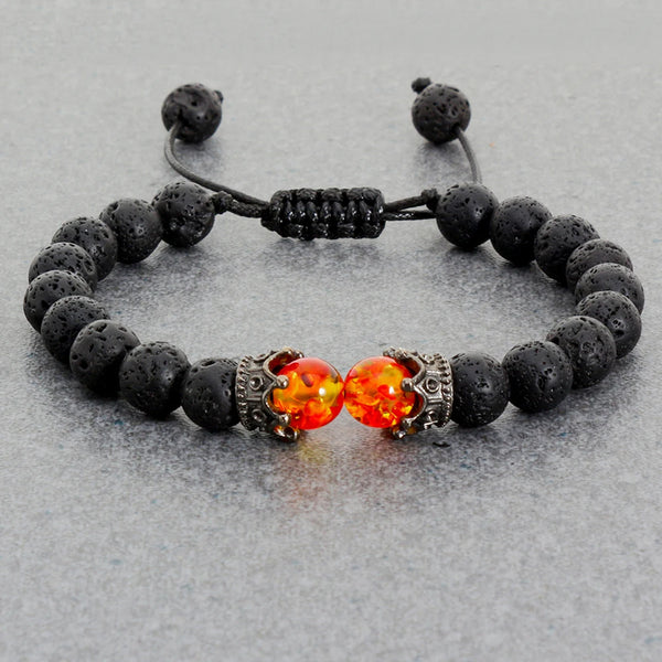 Black Lava Stone & Tiger Eye Crown Bracelet beaded bracelet for grounding, meditation, and everyday spiritual wear.