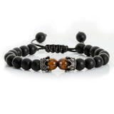 Black Lava Stone & Tiger Eye Crown Bracelet charm bracelet for grounding, relaxation, and casual fashion accessorizing.