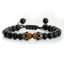 Black Lava Stone & Tiger Eye Crown Bracelet charm bracelet for grounding, relaxation, and casual fashion accessorizing.