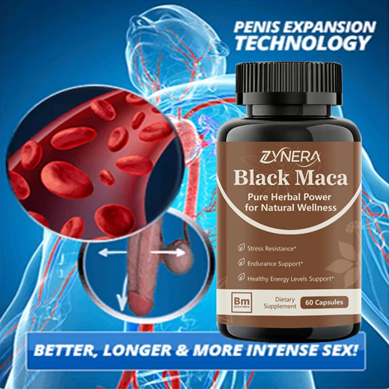 Black Maca 1000mg Capsules bottle for herbal wellness support, daily vitality care, and routine supplement use.