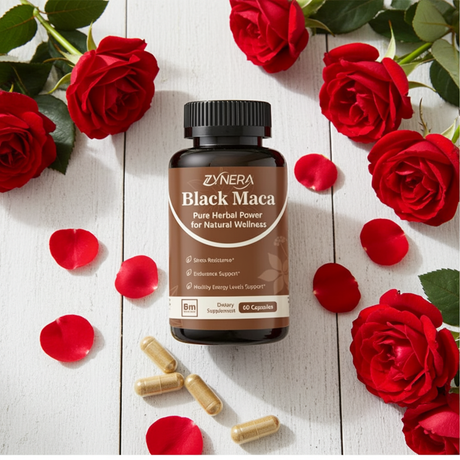 Black Maca Capsules for Men bottle for herbal men's support, daily wellness, and supplement routine use.