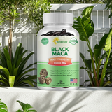 Black Maca Root Capsules bottle for daily vitality and stamina support, active wellness, and supplement routine use.