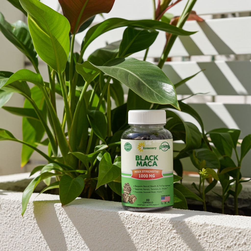 Black Maca Root Capsules bottle for everyday herbal support, routine wellness, and supplement care.