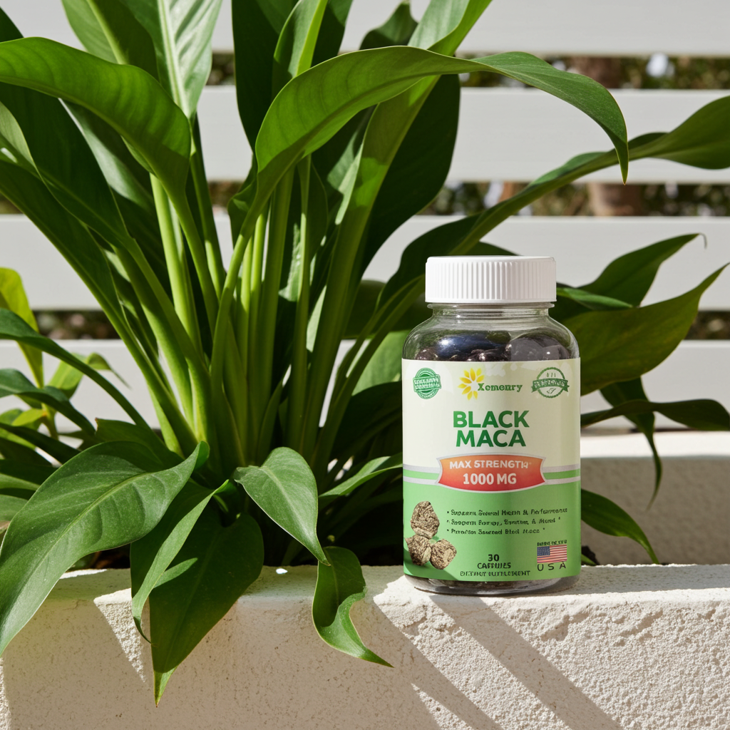 Black Maca Root Capsules bottle for natural stamina support, routine wellness, and everyday supplement use.