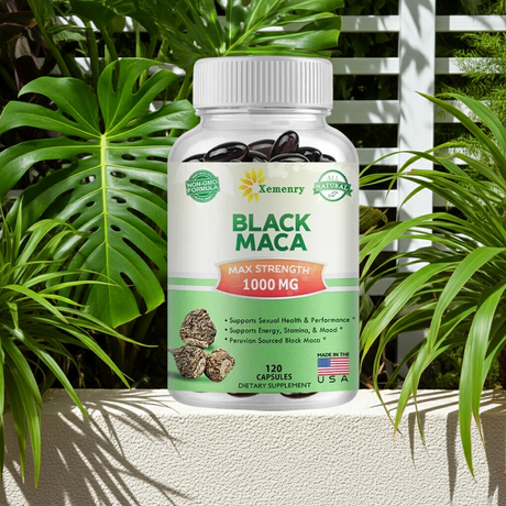 Black Maca Root Capsules bottle for plant-based energy support, routine wellness, and everyday capsule use.