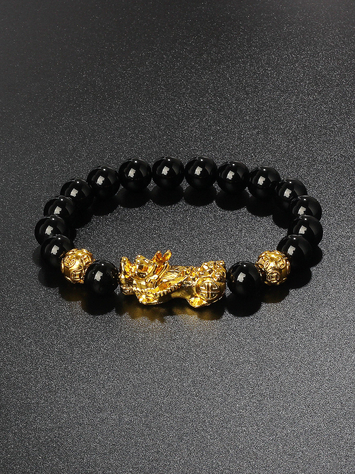 Black Obsidian Pixiu bead bracelet for prosperity focus, negativity defense, and daily use.