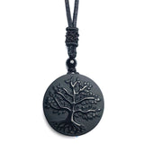 Black Obsidian Tree of Life stone pendant for protective wear, meditation support, and everyday styling.