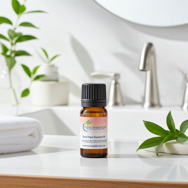 Black Pepper Essential Oil bottle for warming aromatherapy, diffuser blends, and muscle massage oil preparation.