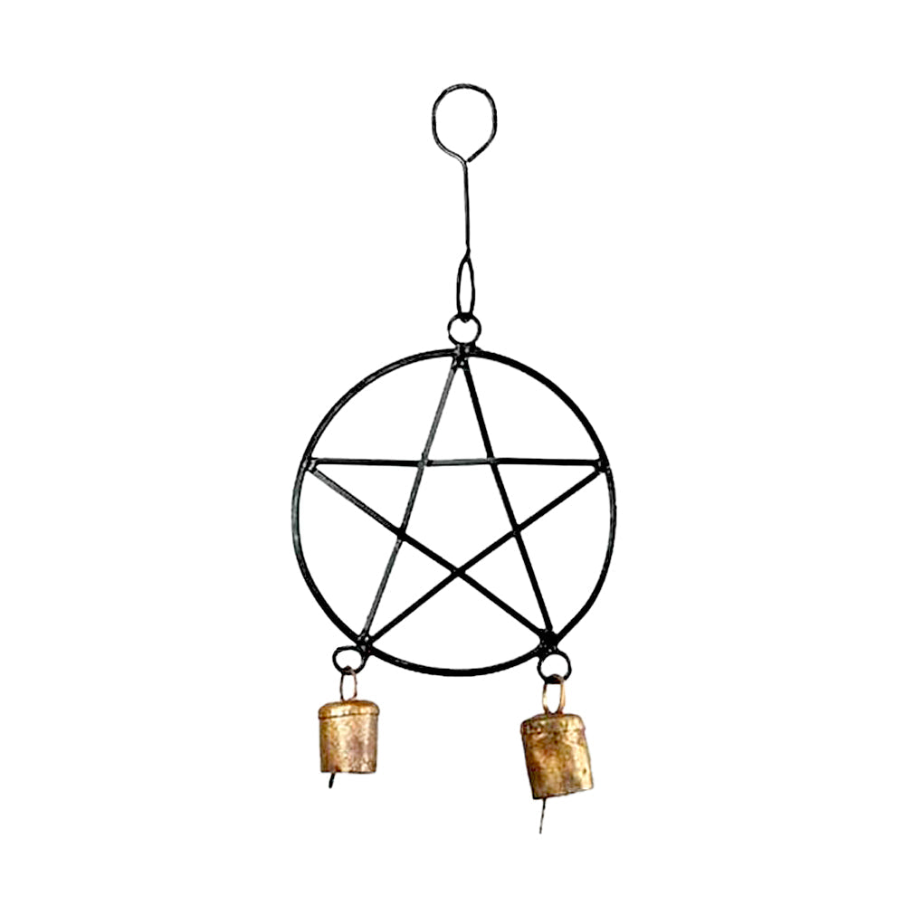 Black Pentacle Wind Chime with bells, 11 inches