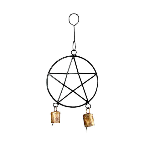 Black Pentacle Wind Chime with bells, 11 inches