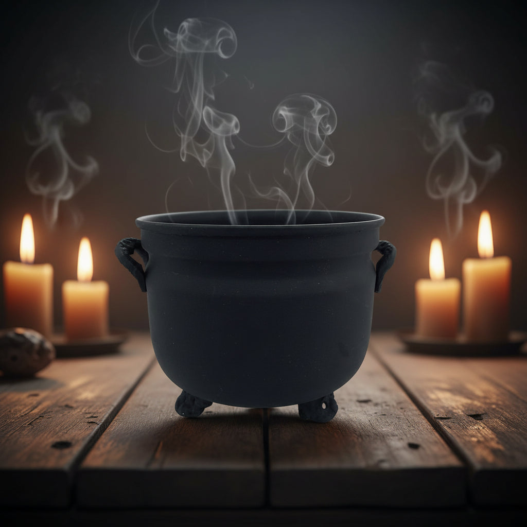 Black Plain Metal Cauldron with Sandbag, 4.5 inches
