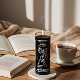 Black Retirement 7 day candle in a glass jar for retirement prayers, altar use, and spiritual intention practice.