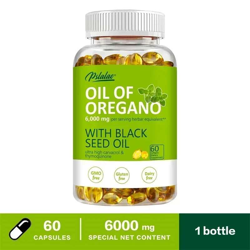 Black Seed Oil Oregano Oil softgels for daily wellness support and convenient herbal supplement use.