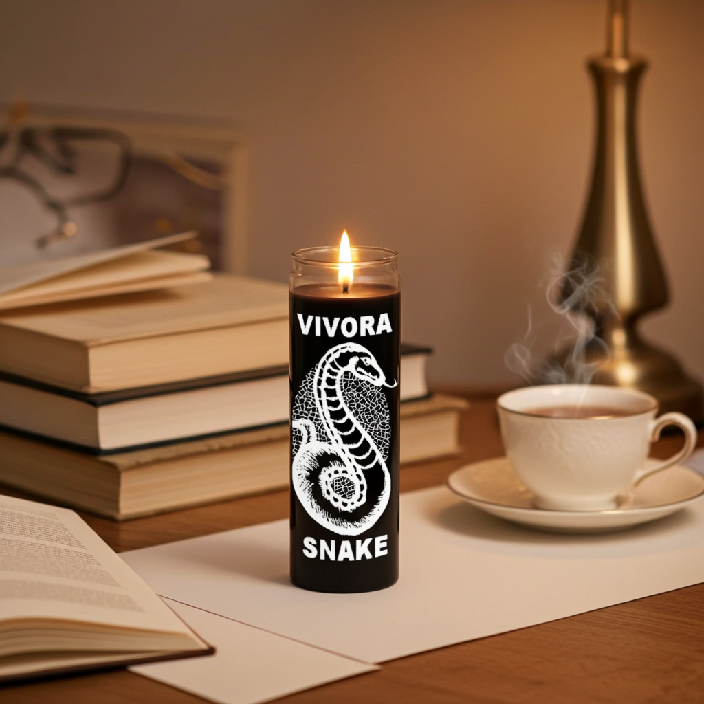 Black Snake spiritual 7 day candle jar for protection rituals, energy clearing, and altar use.