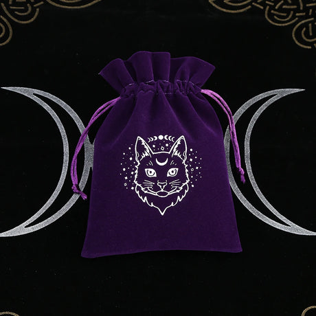 Black velvet tarot card drawstring bag for storing tarot decks securely during readings, travel, and altar use.