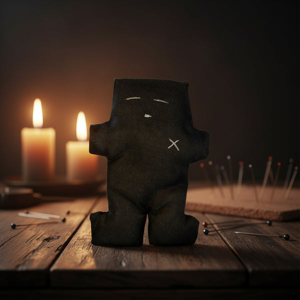 Black Voodoo Doll, 5 inches, with spell handbook
